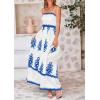 imagePRETTYGARDEN Summer Dress for Women 2025 Floral Sundress Spaghetti Strap Flowy Beach Vacation Boho Maxi DressesWhite Blue Floral