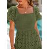 imagePRETTYGARDEN Summer Dresses for Women 2025 Eyelet Square Neck Puff Sleeve Smocked Wedding Guest Maxi Dress with PocketsArmy Green