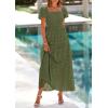 imagePRETTYGARDEN Summer Dresses for Women 2025 Eyelet Square Neck Puff Sleeve Smocked Wedding Guest Maxi Dress with PocketsArmy Green