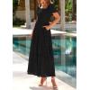 imagePRETTYGARDEN Summer Dresses for Women 2025 Eyelet Square Neck Puff Sleeve Smocked Wedding Guest Maxi Dress with PocketsBlack