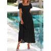 imagePRETTYGARDEN Summer Dresses for Women 2025 Eyelet Square Neck Puff Sleeve Smocked Wedding Guest Maxi Dress with PocketsBlack