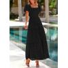 imagePRETTYGARDEN Summer Dresses for Women 2025 Eyelet Square Neck Puff Sleeve Smocked Wedding Guest Maxi Dress with PocketsBlack