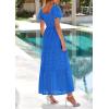 imagePRETTYGARDEN Summer Dresses for Women 2025 Eyelet Square Neck Puff Sleeve Smocked Wedding Guest Maxi Dress with PocketsBlue