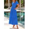 imagePRETTYGARDEN Summer Dresses for Women 2025 Eyelet Square Neck Puff Sleeve Smocked Wedding Guest Maxi Dress with PocketsBlue