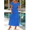 imagePRETTYGARDEN Summer Dresses for Women 2025 Eyelet Square Neck Puff Sleeve Smocked Wedding Guest Maxi Dress with PocketsBlue