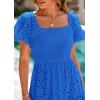 imagePRETTYGARDEN Summer Dresses for Women 2025 Eyelet Square Neck Puff Sleeve Smocked Wedding Guest Maxi Dress with PocketsBlue