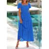 imagePRETTYGARDEN Summer Dresses for Women 2025 Eyelet Square Neck Puff Sleeve Smocked Wedding Guest Maxi Dress with PocketsBlue