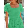 imagePRETTYGARDEN Summer Dresses for Women 2025 Eyelet Square Neck Puff Sleeve Smocked Wedding Guest Maxi Dress with PocketsGreen