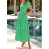 imagePRETTYGARDEN Summer Dresses for Women 2025 Eyelet Square Neck Puff Sleeve Smocked Wedding Guest Maxi Dress with PocketsGreen