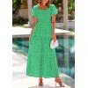 imagePRETTYGARDEN Summer Dresses for Women 2025 Eyelet Square Neck Puff Sleeve Smocked Wedding Guest Maxi Dress with PocketsGreen
