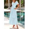 imagePRETTYGARDEN Summer Dresses for Women 2025 Eyelet Square Neck Puff Sleeve Smocked Wedding Guest Maxi Dress with PocketsLight Blue