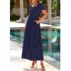 imagePRETTYGARDEN Summer Dresses for Women 2025 Eyelet Square Neck Puff Sleeve Smocked Wedding Guest Maxi Dress with PocketsNavy