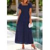 imagePRETTYGARDEN Summer Dresses for Women 2025 Eyelet Square Neck Puff Sleeve Smocked Wedding Guest Maxi Dress with PocketsNavy