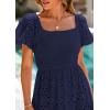 imagePRETTYGARDEN Summer Dresses for Women 2025 Eyelet Square Neck Puff Sleeve Smocked Wedding Guest Maxi Dress with PocketsNavy