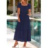 imagePRETTYGARDEN Summer Dresses for Women 2025 Eyelet Square Neck Puff Sleeve Smocked Wedding Guest Maxi Dress with PocketsNavy