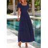 imagePRETTYGARDEN Summer Dresses for Women 2025 Eyelet Square Neck Puff Sleeve Smocked Wedding Guest Maxi Dress with PocketsNavy