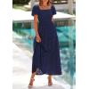 imagePRETTYGARDEN Summer Dresses for Women 2025 Eyelet Square Neck Puff Sleeve Smocked Wedding Guest Maxi Dress with PocketsNavy