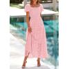 imagePRETTYGARDEN Summer Dresses for Women 2025 Eyelet Square Neck Puff Sleeve Smocked Wedding Guest Maxi Dress with PocketsPink