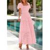 imagePRETTYGARDEN Summer Dresses for Women 2025 Eyelet Square Neck Puff Sleeve Smocked Wedding Guest Maxi Dress with PocketsPink