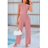 imagePRETTYGARDEN Summer Jumpsuits for Women Dressy 2025 Casual Ruffle Cap Sleeves Romper Crew Neck Rib Knit One Piece OutfitsDusty Pink