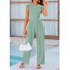 imagePRETTYGARDEN Summer Jumpsuits for Women Dressy 2025 Casual Ruffle Cap Sleeves Romper Crew Neck Rib Knit One Piece OutfitsFruit Green