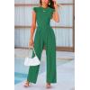 imagePRETTYGARDEN Summer Jumpsuits for Women Dressy 2025 Casual Ruffle Cap Sleeves Romper Crew Neck Rib Knit One Piece OutfitsGreen