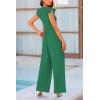imagePRETTYGARDEN Summer Jumpsuits for Women Dressy 2025 Casual Ruffle Cap Sleeves Romper Crew Neck Rib Knit One Piece OutfitsGreen