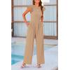 imagePRETTYGARDEN Summer Jumpsuits for Women Dressy 2025 Casual Ruffle Cap Sleeves Romper Crew Neck Rib Knit One Piece OutfitsKhaki