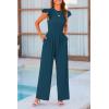 imagePRETTYGARDEN Summer Jumpsuits for Women Dressy 2025 Casual Ruffle Cap Sleeves Romper Crew Neck Rib Knit One Piece OutfitsLake Blue