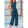imagePRETTYGARDEN Summer Jumpsuits for Women Dressy 2025 Casual Ruffle Cap Sleeves Romper Crew Neck Rib Knit One Piece OutfitsLake Blue