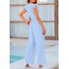 imagePRETTYGARDEN Summer Jumpsuits for Women Dressy 2025 Casual Ruffle Cap Sleeves Romper Crew Neck Rib Knit One Piece OutfitsLight Blue
