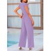 imagePRETTYGARDEN Summer Jumpsuits for Women Dressy 2025 Casual Ruffle Cap Sleeves Romper Crew Neck Rib Knit One Piece OutfitsLight Purple