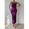 imagePRETTYGARDEN Womens Summer Maxi Bodycon Dresses Strapless Tube Top Printed Long Party Club Slit DressFloral Purple