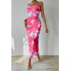 imagePRETTYGARDEN Womens Summer Maxi Bodycon Dresses Strapless Tube Top Printed Long Party Club Slit DressFloral Rose Red