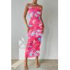 imagePRETTYGARDEN Womens Summer Maxi Bodycon Dresses Strapless Tube Top Printed Long Party Club Slit DressFloral Rose Red