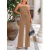 imagePRETTYGARDEN Womens Summer Outfits 2 Piece Sets Casual Ribbed Knit Crop Tube Top Wide Leg Pants Spring Matching Lounge SetCamel