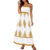 imagePRETTYGARDEN Summer Dress for Women 2025 Floral Sundress Spaghetti Strap Flowy Beach Vacation Boho Maxi DressesWhite Khaki Floral