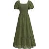 imagePRETTYGARDEN Summer Dresses for Women 2025 Eyelet Square Neck Puff Sleeve Smocked Wedding Guest Maxi Dress with PocketsArmy Green