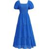 imagePRETTYGARDEN Summer Dresses for Women 2025 Eyelet Square Neck Puff Sleeve Smocked Wedding Guest Maxi Dress with PocketsBlue