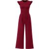 imagePRETTYGARDEN Summer Jumpsuits for Women Dressy 2025 Casual Ruffle Cap Sleeves Romper Crew Neck Rib Knit One Piece OutfitsWine Red