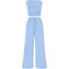 imagePRETTYGARDEN Womens Summer Outfits 2 Piece Sets Casual Ribbed Knit Crop Tube Top Wide Leg Pants Spring Matching Lounge SetLight Blue