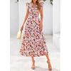 imagePRETTYGARDEN Womens 2025 Summer Floral Midi Dress Cap Sleeve V Neck Ruffle Long Flowy Boho Casual Beach Vacation DressesFloral Black Apricot