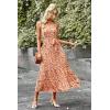 imagePRETTYGARDEN Womens Summer Floral Maxi Sun Dress Sleeveless Halter Neck Flowy Ruffle Hem Long Boho Dresses with BeltFloral Apricot