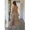 imagePRETTYGARDEN Womens Summer Floral Maxi Sun Dress Sleeveless Halter Neck Flowy Ruffle Hem Long Boho Dresses with BeltFloral Blue