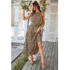 imagePRETTYGARDEN Womens Summer Floral Maxi Sun Dress Sleeveless Halter Neck Flowy Ruffle Hem Long Boho Dresses with BeltFloral Blue