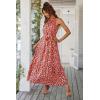 imagePRETTYGARDEN Womens Summer Floral Maxi Sun Dress Sleeveless Halter Neck Flowy Ruffle Hem Long Boho Dresses with BeltFloral Pink