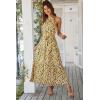 imagePRETTYGARDEN Womens Summer Floral Maxi Sun Dress Sleeveless Halter Neck Flowy Ruffle Hem Long Boho Dresses with BeltFloral Yellow