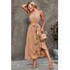 imagePRETTYGARDEN Womens Summer Floral Maxi Sun Dress Sleeveless Halter Neck Flowy Ruffle Hem Long Boho Dresses with BeltSolid Apricot