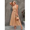 imagePRETTYGARDEN Womens Summer Floral Maxi Sun Dress Sleeveless Halter Neck Flowy Ruffle Hem Long Boho Dresses with BeltSolid Apricot