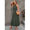 imagePRETTYGARDEN Womens Summer Floral Maxi Sun Dress Sleeveless Halter Neck Flowy Ruffle Hem Long Boho Dresses with BeltSolid Army Green